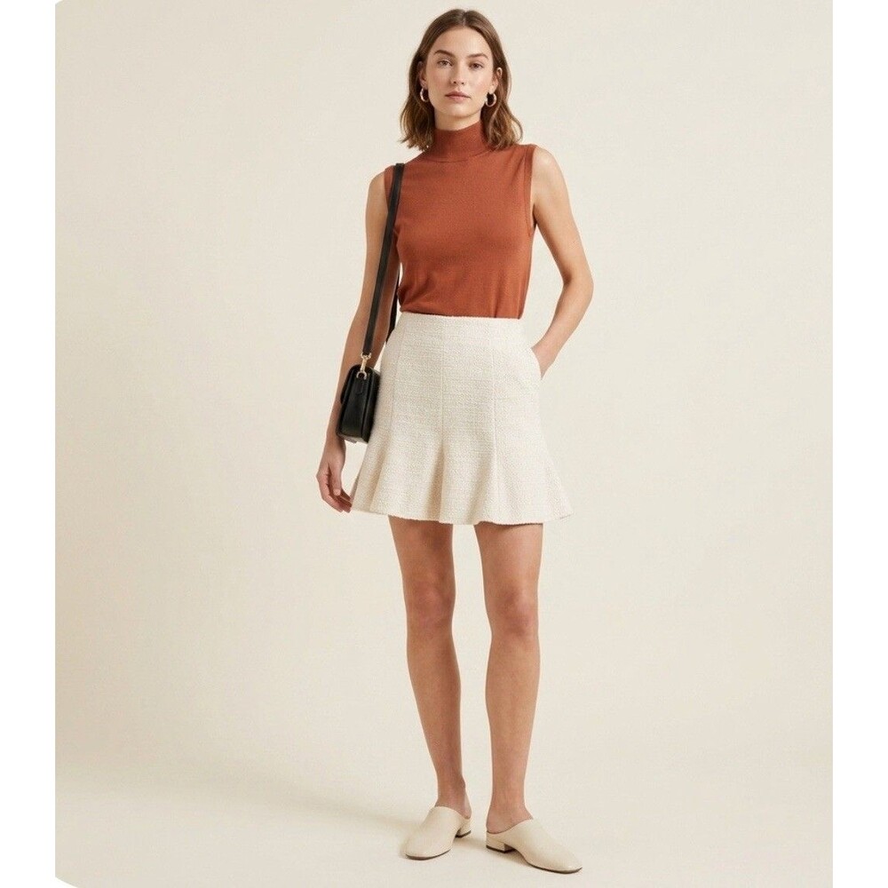 NWT H&M White Cream Tweed Textured Flare Trumpet  Mini Skirt Size 8 NEW $64.99